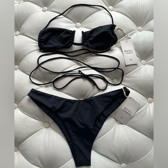 Away That Day Swimwear Barbados Top & Fiji Bottoms, Black Bikini Set Size Small - Picture 2 of 10